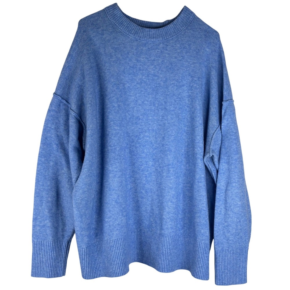Aerie Sweater XL Blue Heathered Knit Crew Neck Oversized Drop Shoulder Pullover